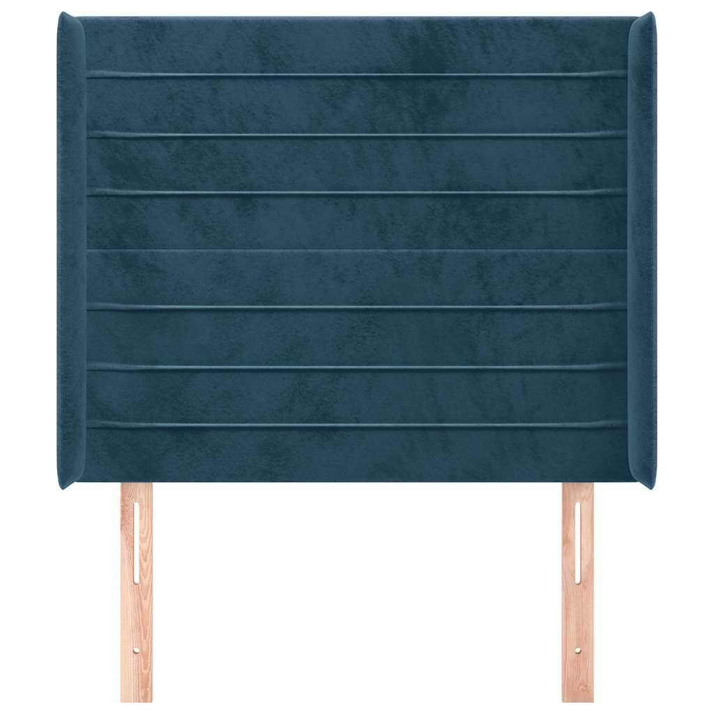 Sötétkék bársony fejtámla szárnyakkal 83x16x118/128 cm 3