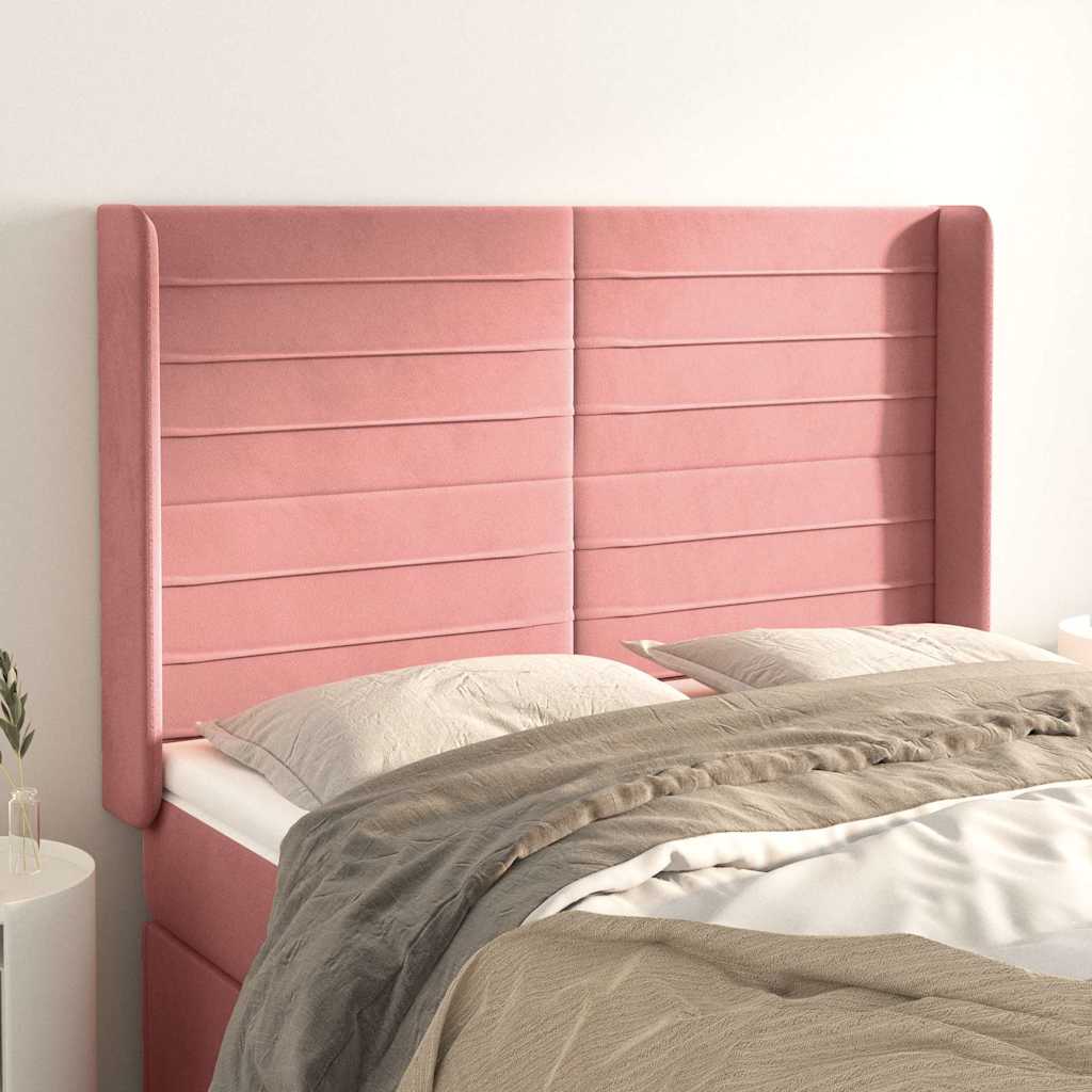 Rózsaszín bársony fejtámla szárnyakkal 147x16x118/128 cm