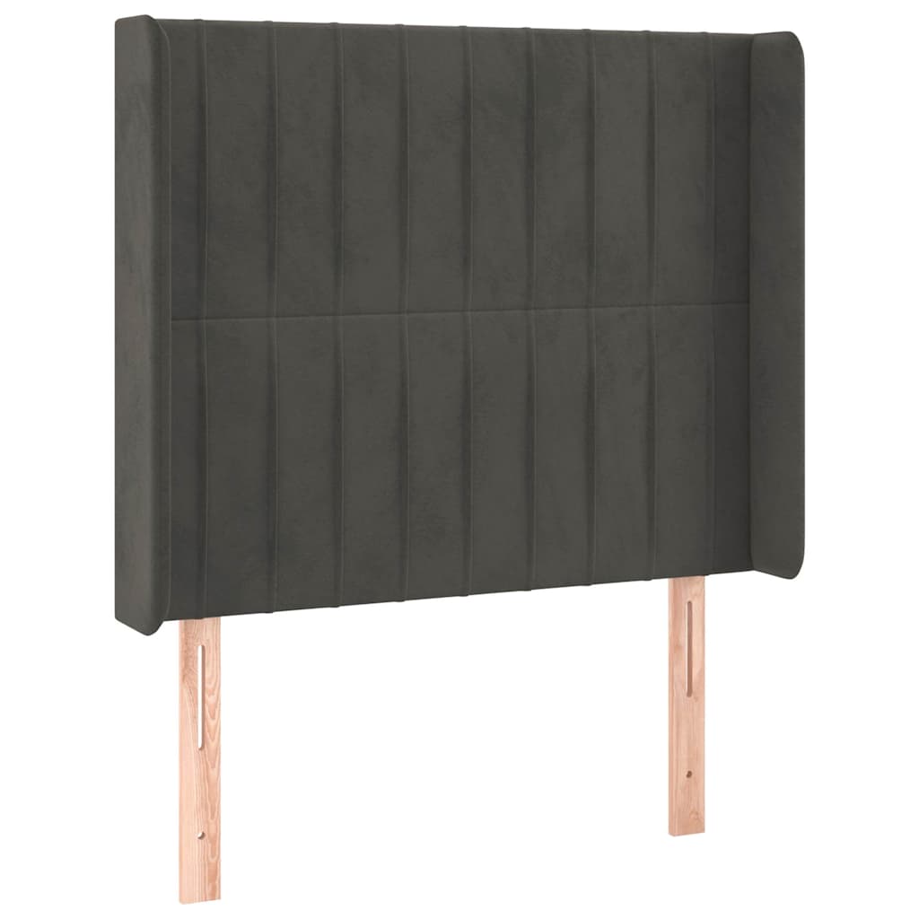Sötétszürke bársony fejtámla szárnyakkal 83x16x118/128 cm 2