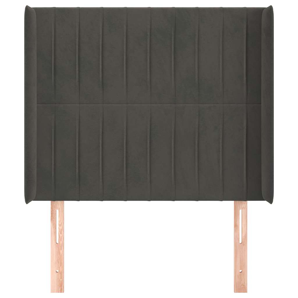 Sötétszürke bársony fejtámla szárnyakkal 83x16x118/128 cm 3