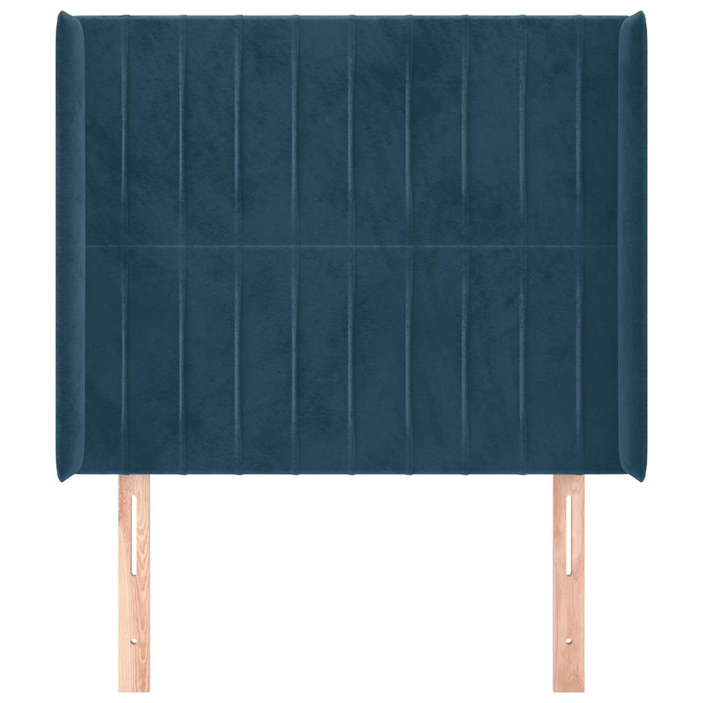 Sötétkék bársony fejtámla szárnyakkal 83x16x118/128 cm 3