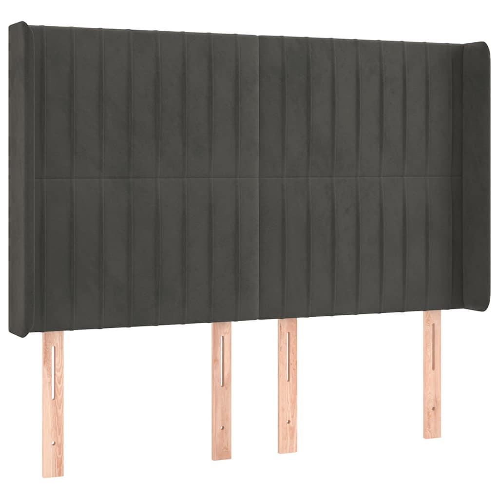 Sötétszürke bársony fejtámla szárnyakkal 147x16x118/128 cm 2