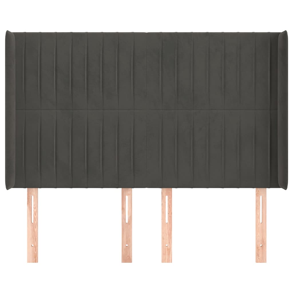Sötétszürke bársony fejtámla szárnyakkal 147x16x118/128 cm 3