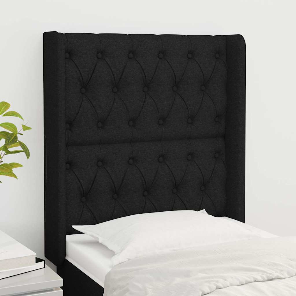 Fekete szövet fejtámla szárnyakkal 83x16x118/128 cm