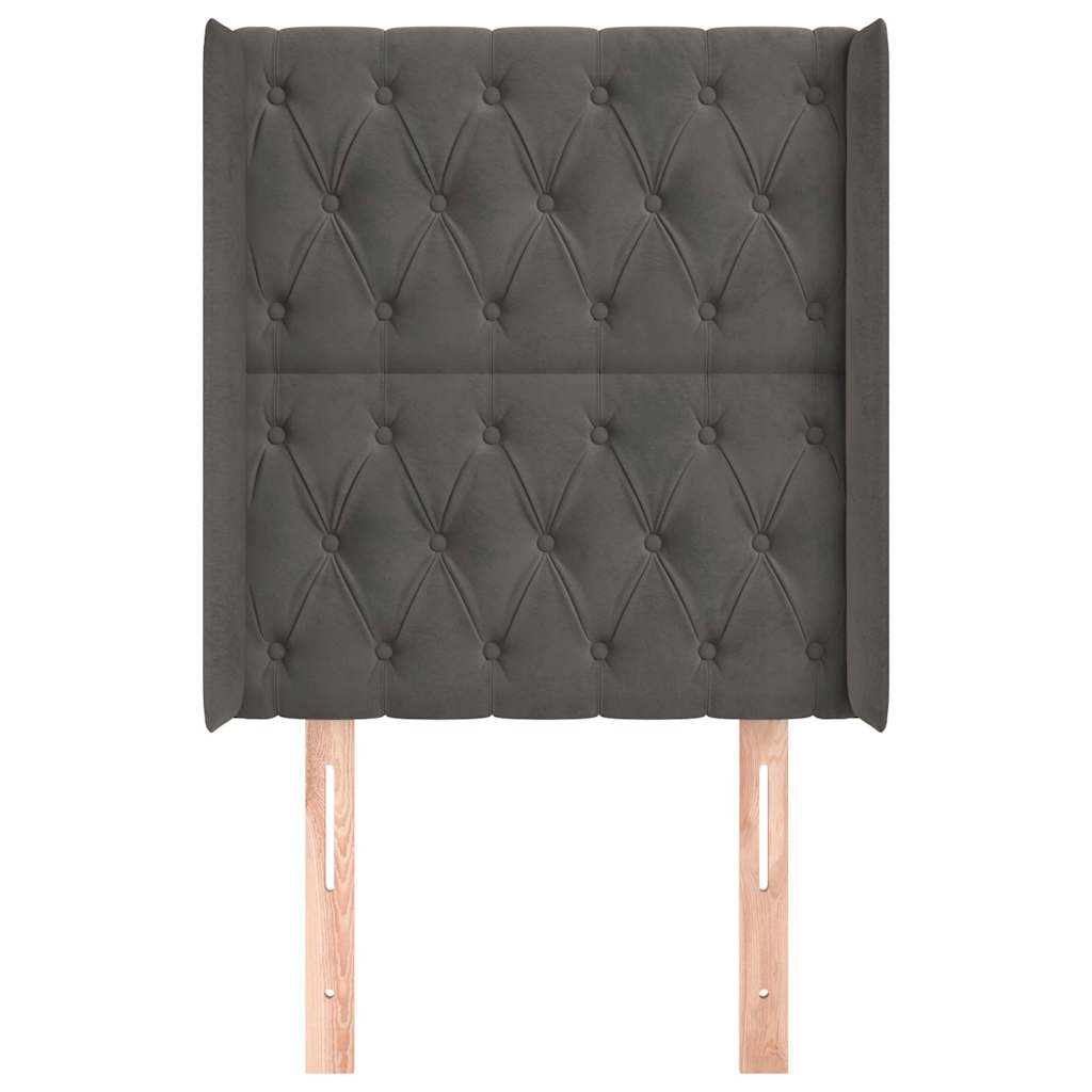 Sötétszürke bársony fejtámla szárnyakkal 83x16x118/128 cm 3