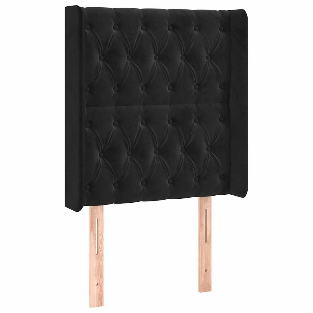 Fekete bársony fejtámla szárnyakkal 83x16x118/128 cm 2