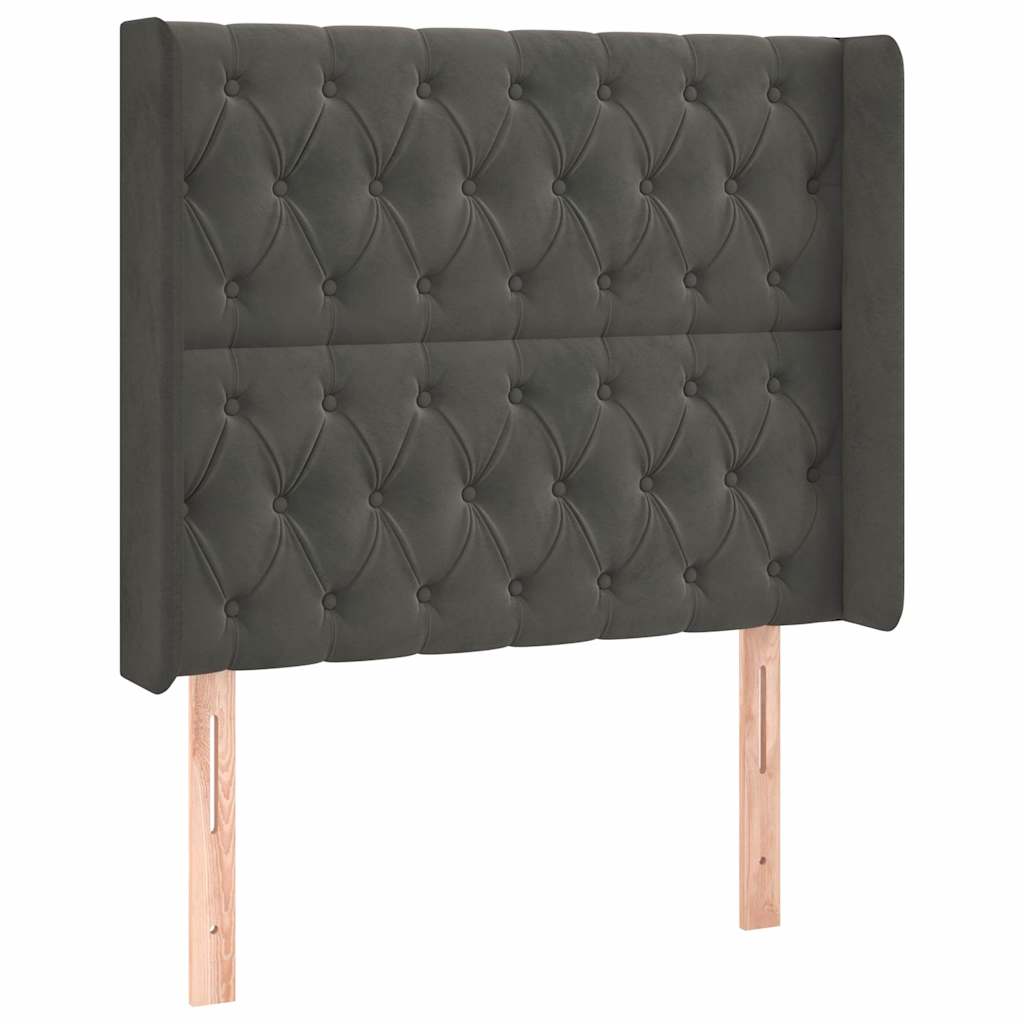 Sötétszürke bársony fejtámla szárnyakkal 93x16x118/128 cm 2