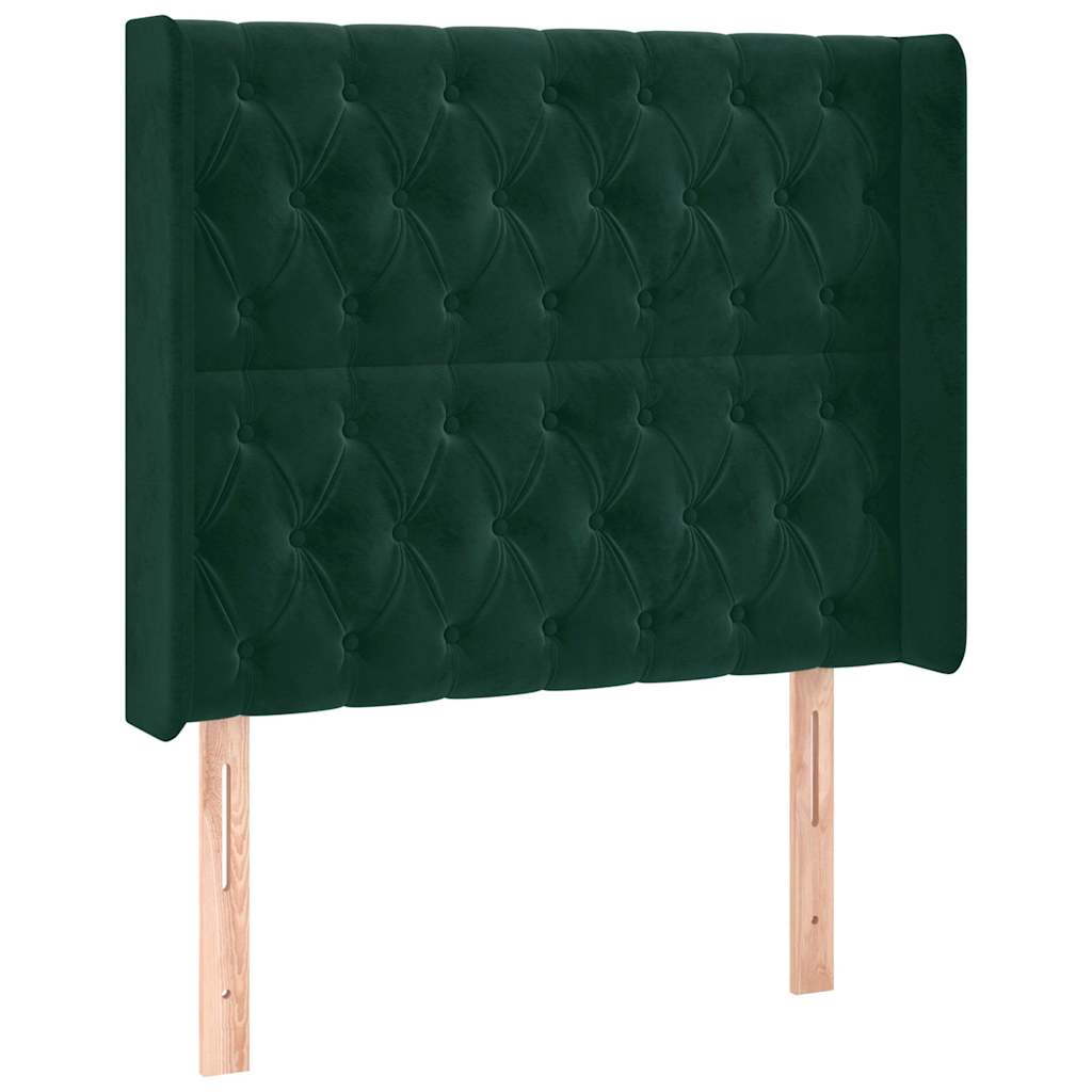 Sötétzöld bársony fejtámla szárnyakkal 93x16x118/128 cm 2