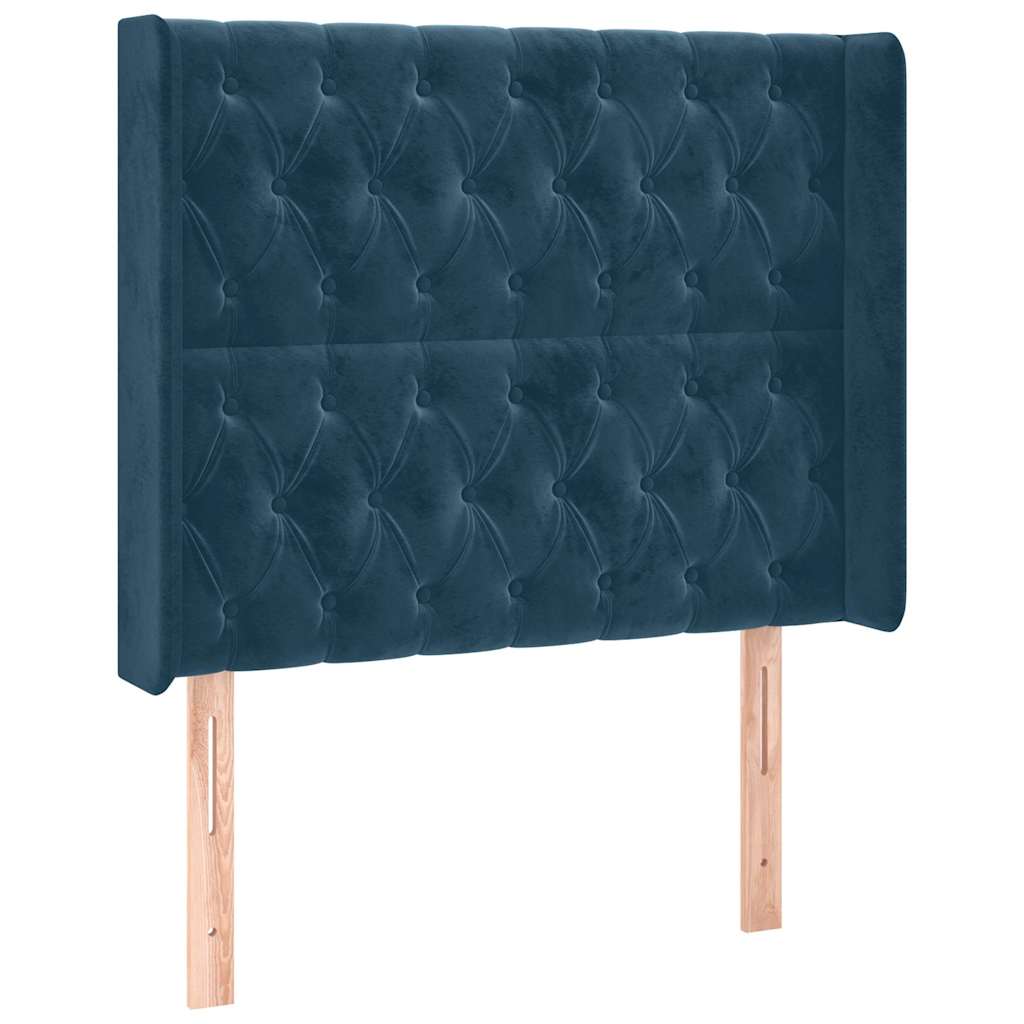 Sötétkék bársony fejtámla szárnyakkal 203x23x118/128 cm 2