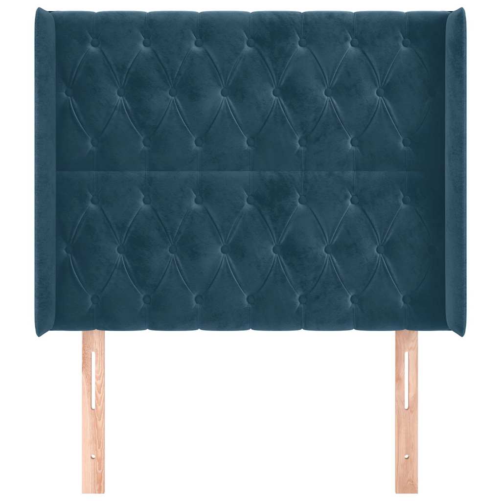 Sötétkék bársony fejtámla szárnyakkal 203x23x118/128 cm 3