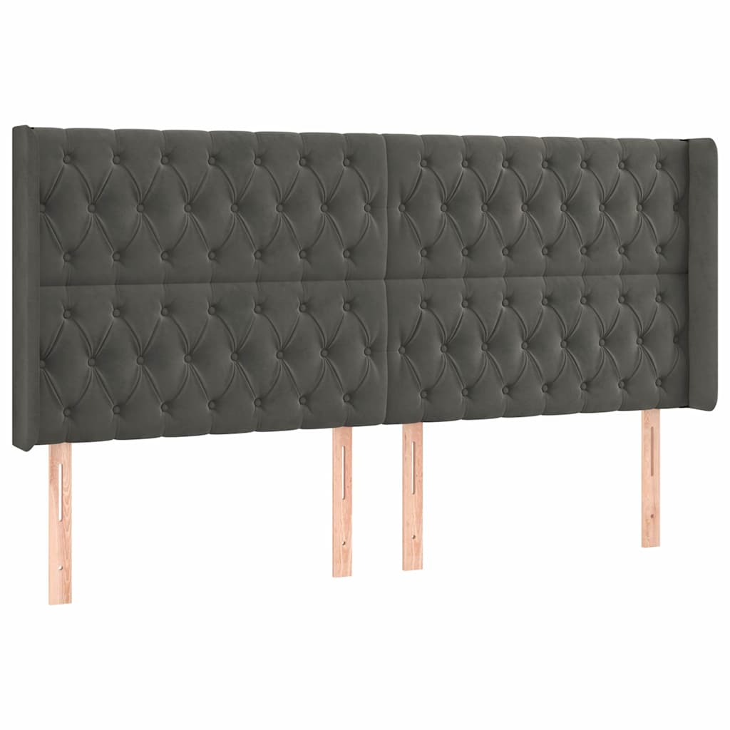 Sötétszürke bársony fejtámla szárnyakkal 203x16x118/128 cm 2