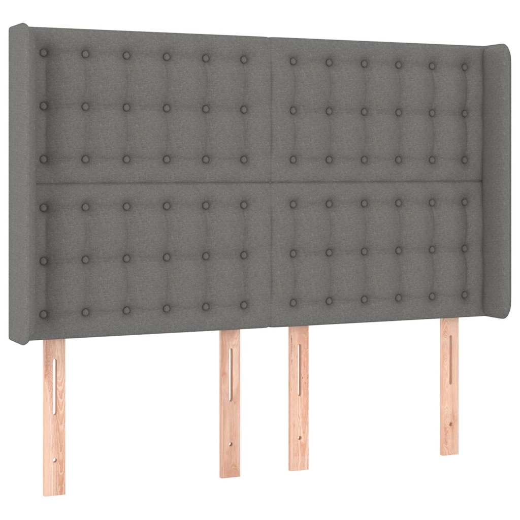 Sötétszürke szövet fejtámla szárnyakkal 147x16x118/128 cm 2