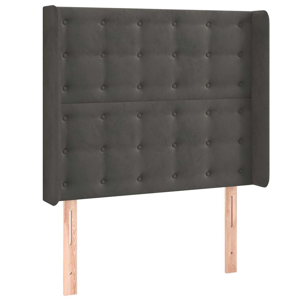 Sötétszürke bársony fejtámla szárnyakkal 103x16x118/128 cm 2