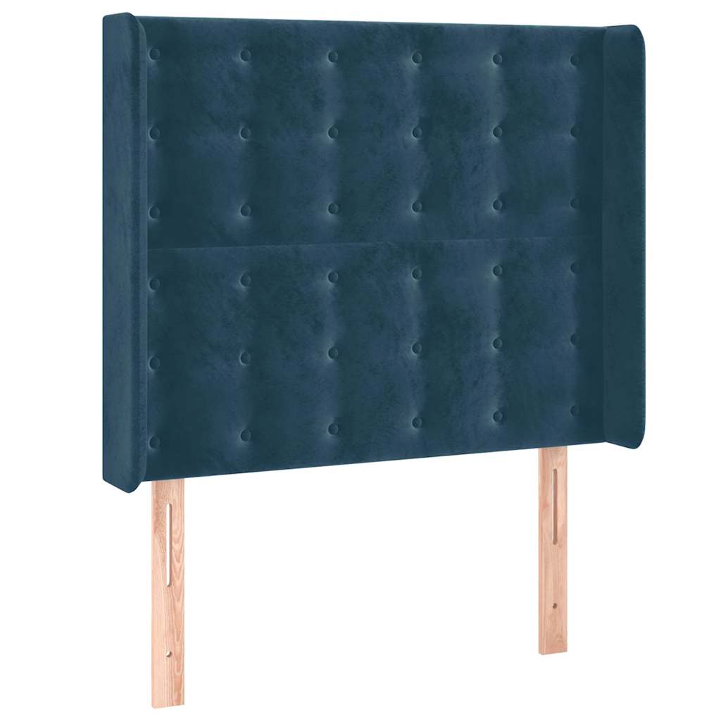 Sötétkék bársony fejtámla szárnyakkal 203x23x118/128 cm 2