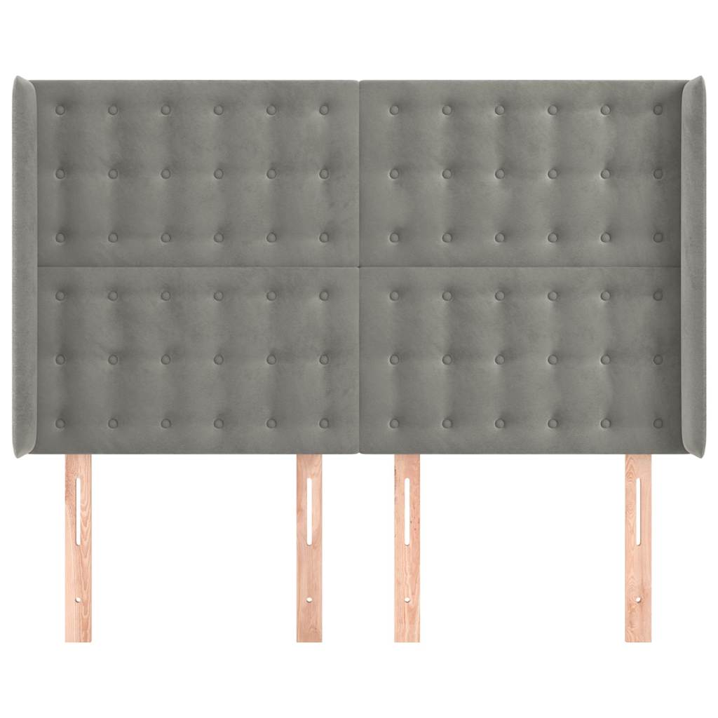 Világosszürke bársony fejtámla szárnyakkal 147x16x118/128 cm 3