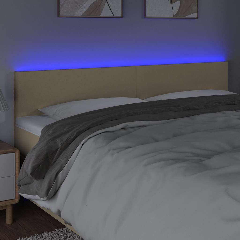 Krémszínű szövet LED-es fejtámla 180x5x78/88 cm 3