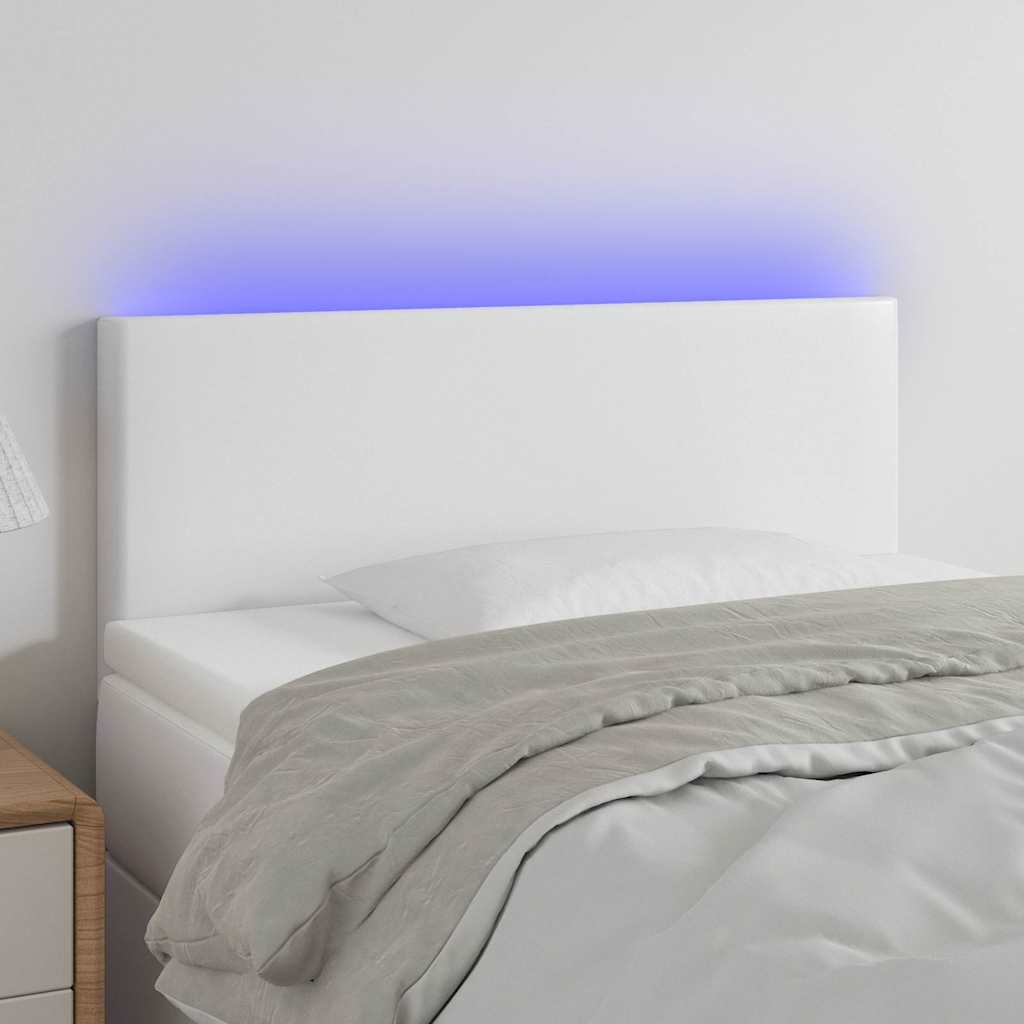Fehér műbőr LED-es fejtámla 80 x 5 x 78/88 cm