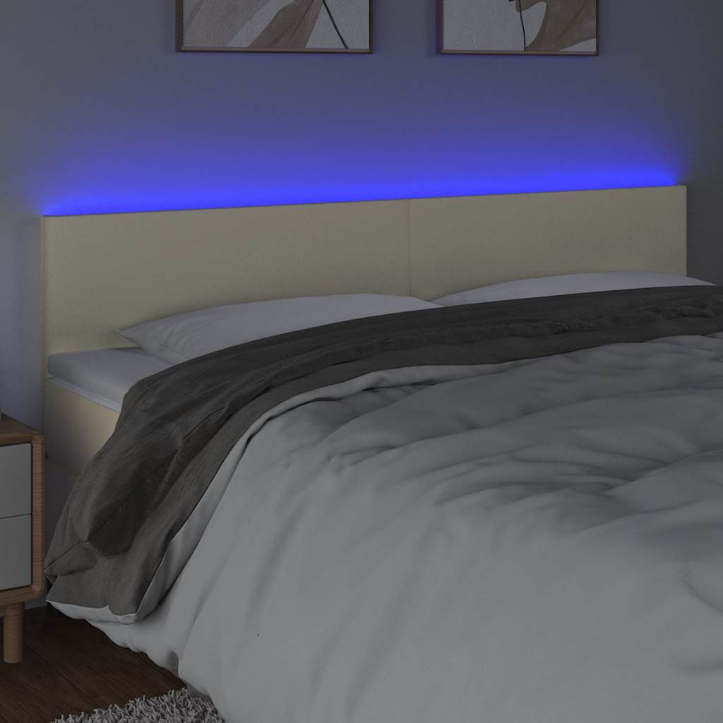 Krémszínű műbőr LED-es fejtámla 160 x 5 x 78/88 cm 3