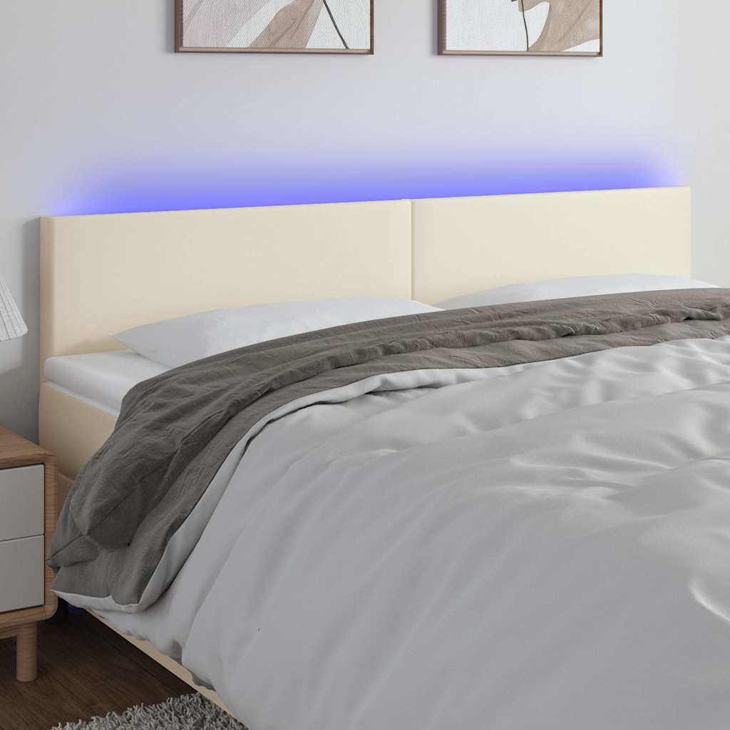 Krémszínű műbőr LED-es fejtámla 160 x 5 x 78/88 cm
