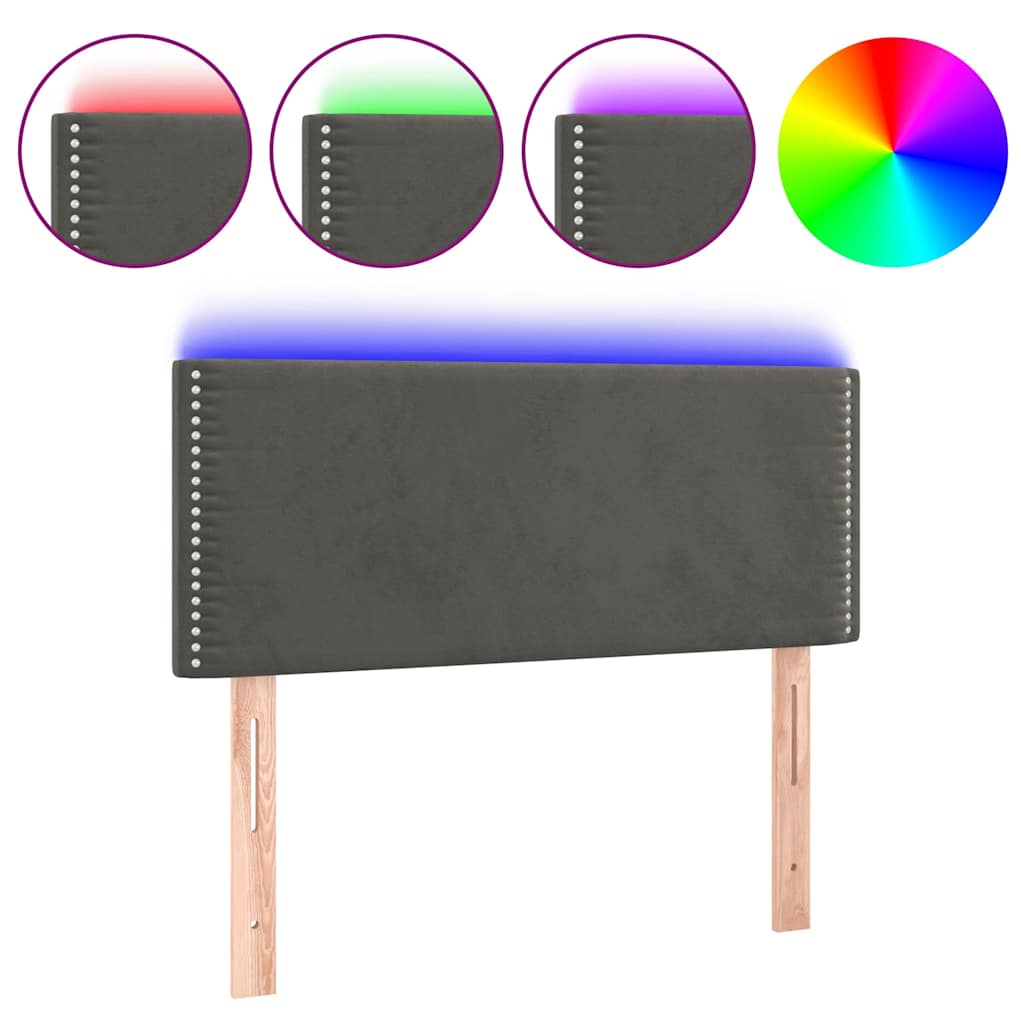 Sötétszürke bársony LED-es fejtámla 90x5x78/88 cm 2