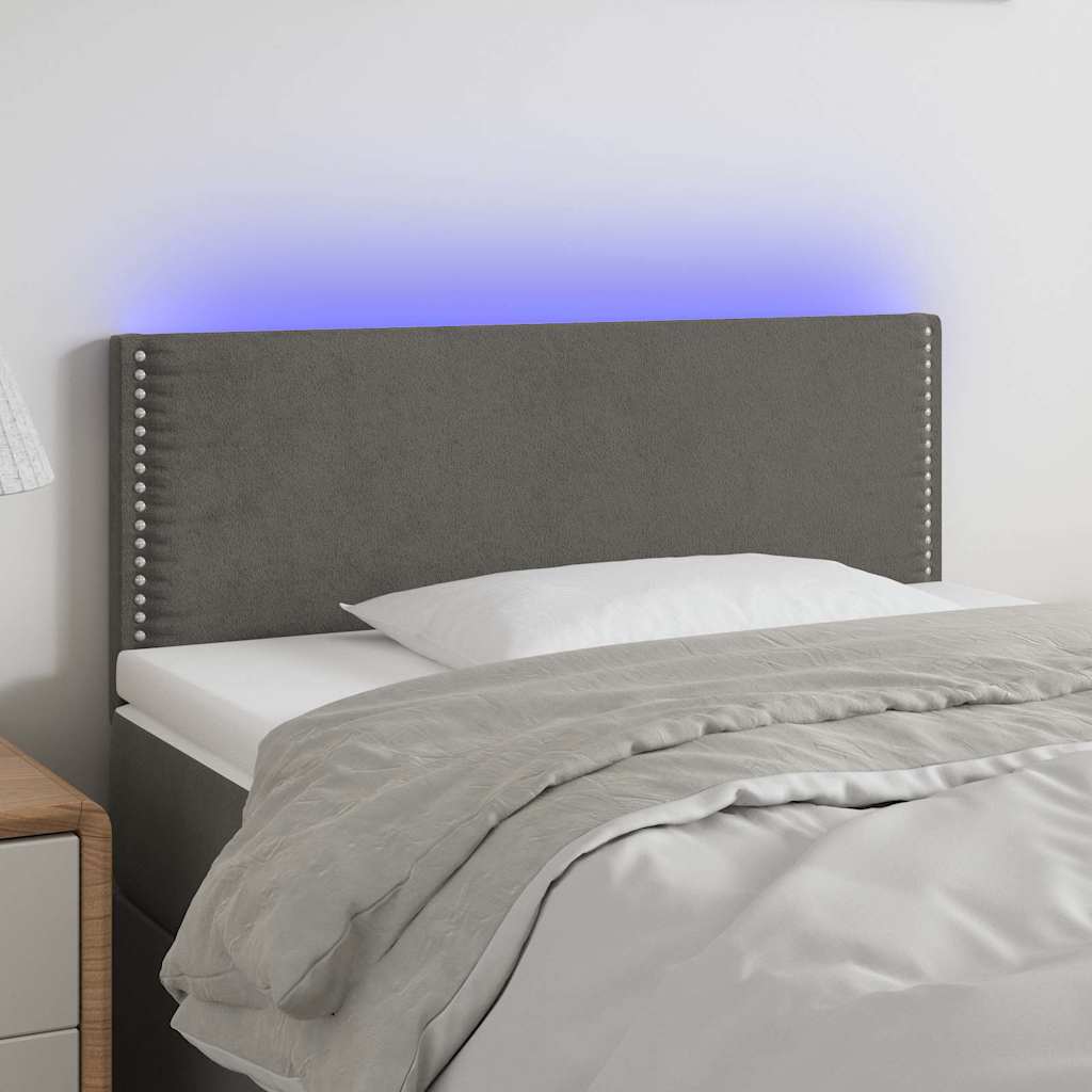 Sötétszürke bársony LED-es fejtámla 90x5x78/88 cm