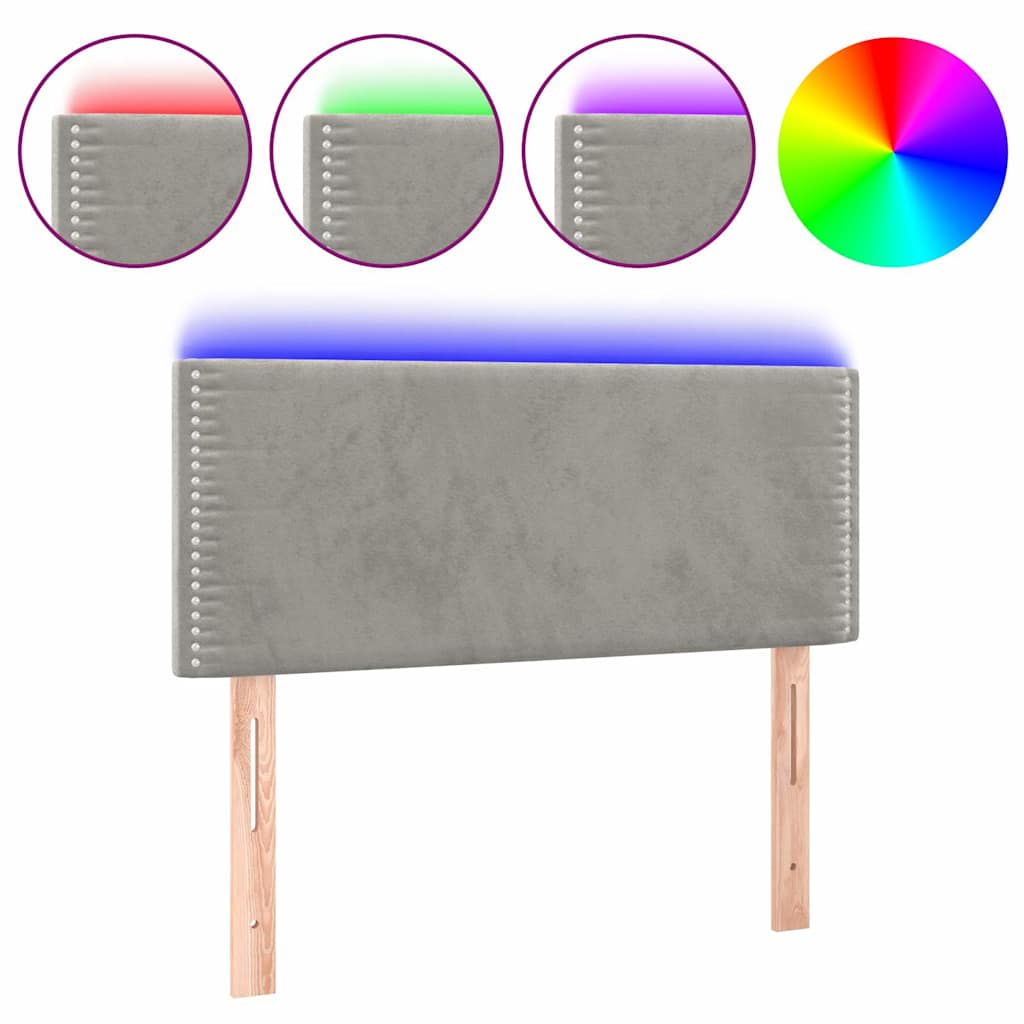 Világosszürke bársony LED-es fejtámla 100x5x78/88 cm 2