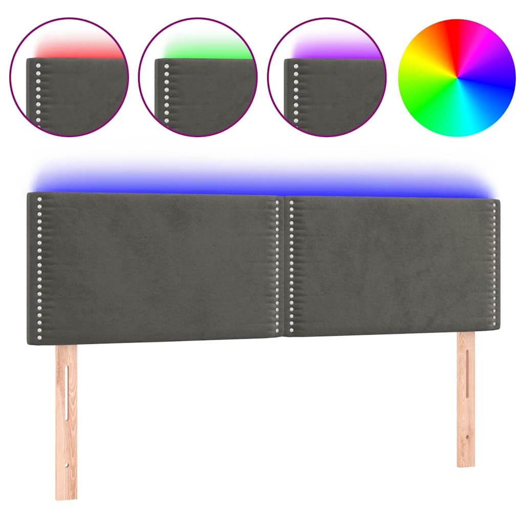 Sötétszürke bársony LED-es fejtámla 144x5x78/88 cm 2