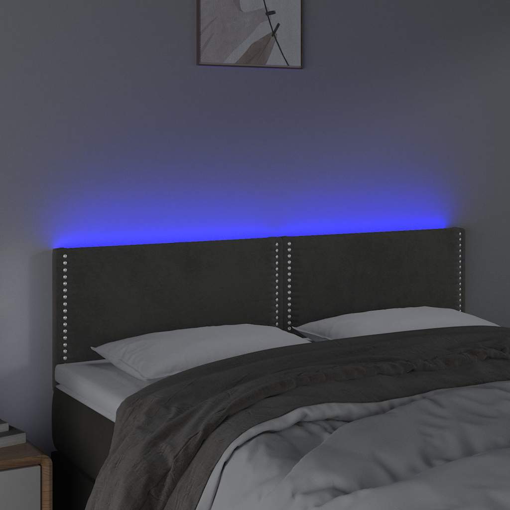 Sötétszürke bársony LED-es fejtámla 144x5x78/88 cm 3