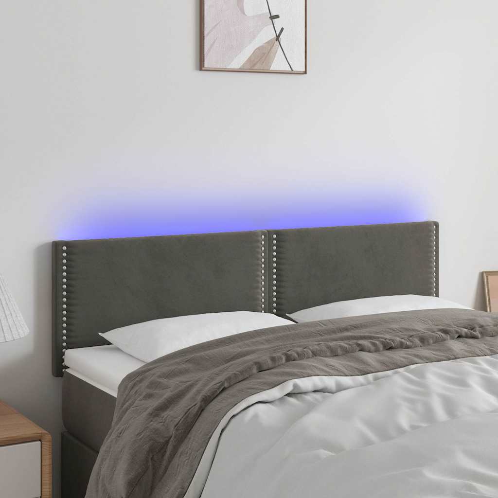 Sötétszürke bársony LED-es fejtámla 144x5x78/88 cm