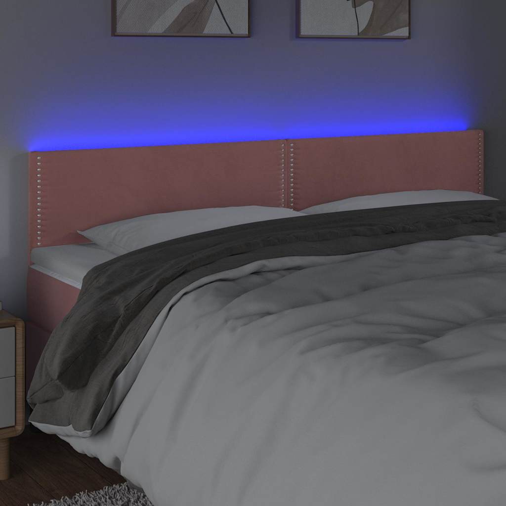 Rózsaszín bársony LED-es fejtámla 160x5x78/88 cm 3