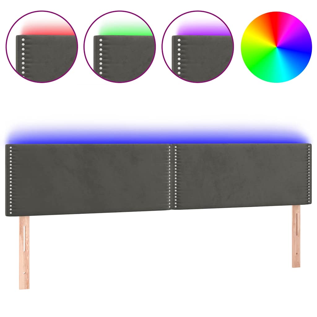 Sötétszürke bársony LED-es fejtámla 180x5x78/88 cm 2