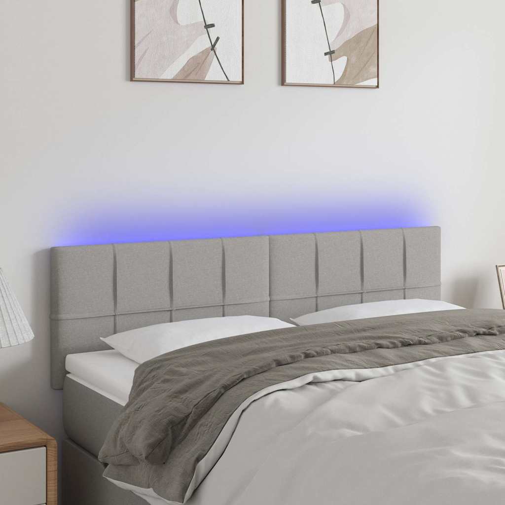 Világosszürke szövet LED-es fejtámla 144 x 5 x 78/88 cm