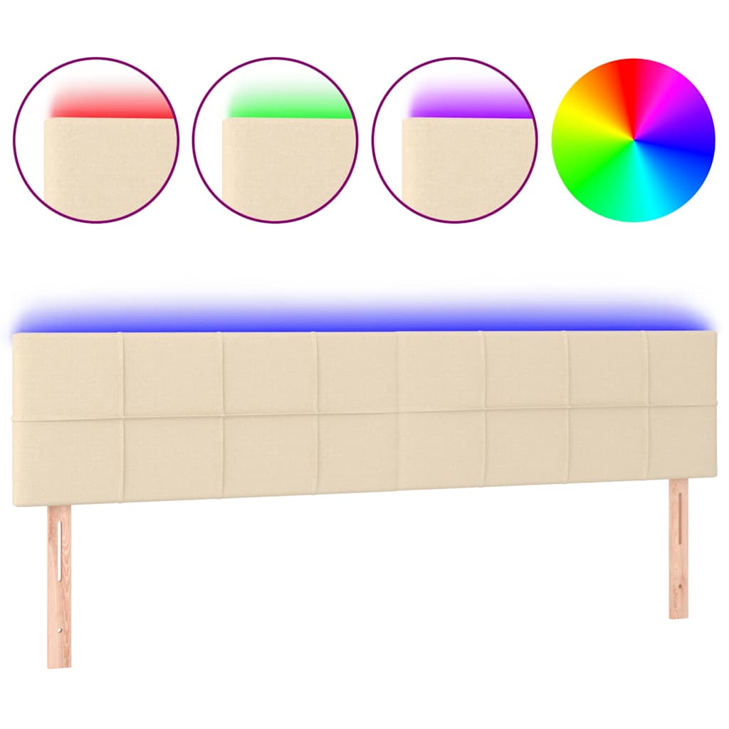 Krémszínű szövet LED-es fejtámla 160x5x78/88 cm 2