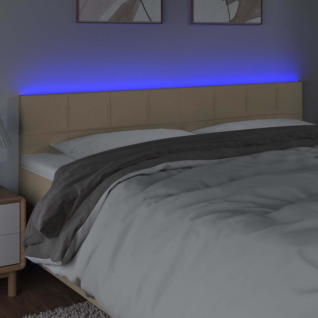 Krémszínű szövet LED-es fejtámla 160x5x78/88 cm 3