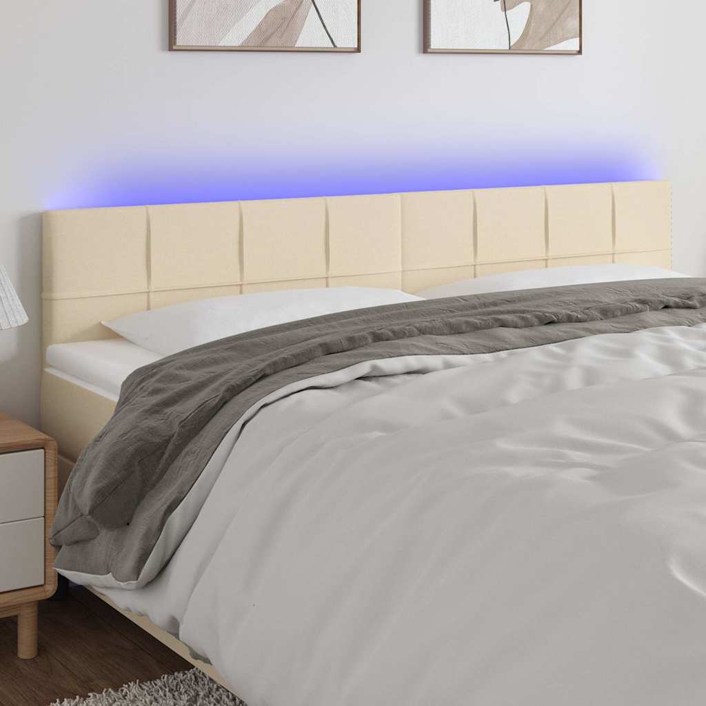 Krémszínű szövet LED-es fejtámla 160x5x78/88 cm