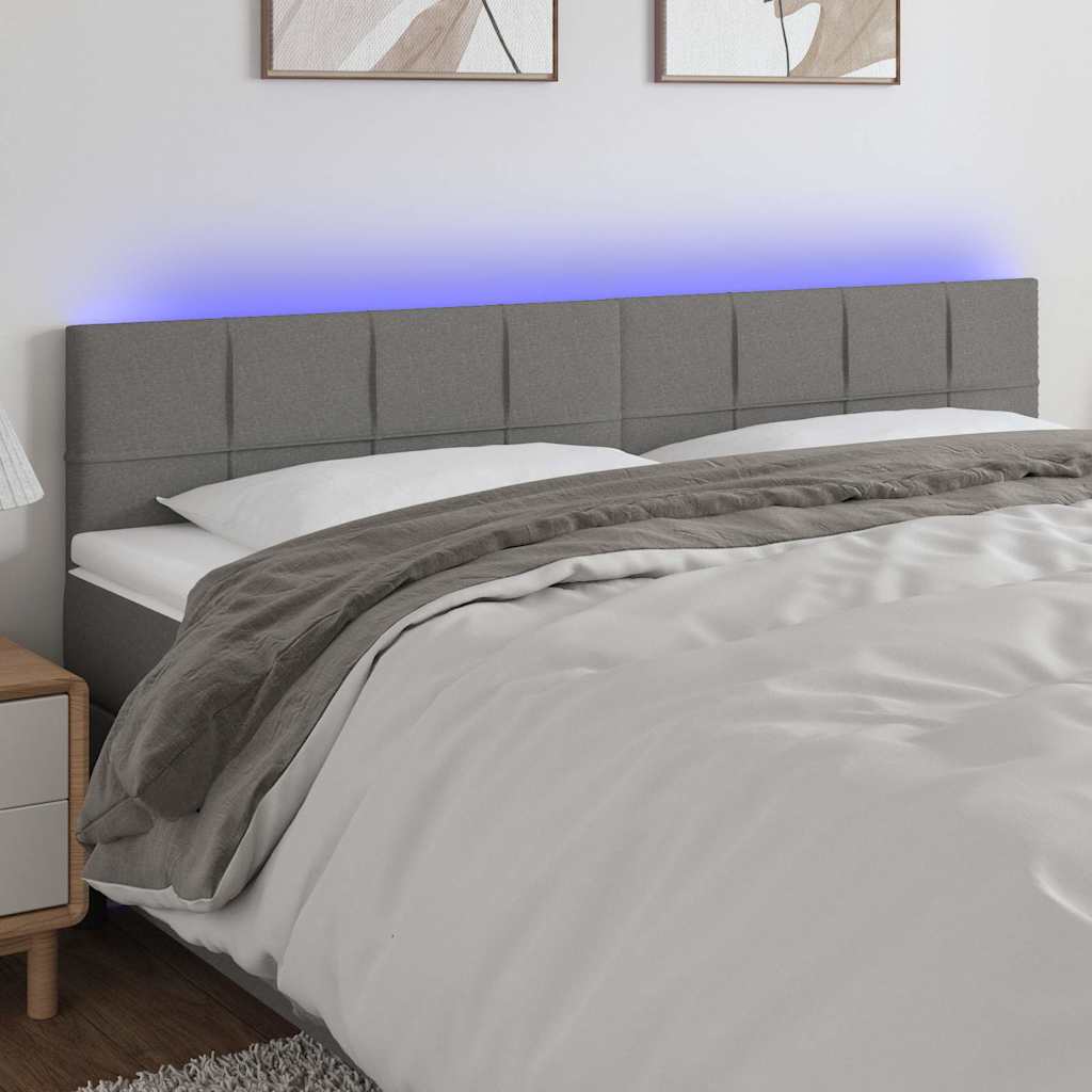 Sötétszürke szövet LED-es fejtámla 200x5x78/88 cm