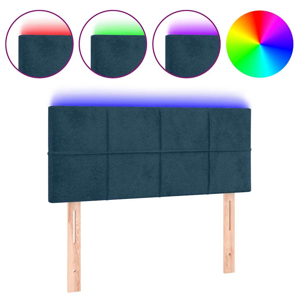 Sötétkék bársony LED-es fejtámla 90x5x78/88 cm 2