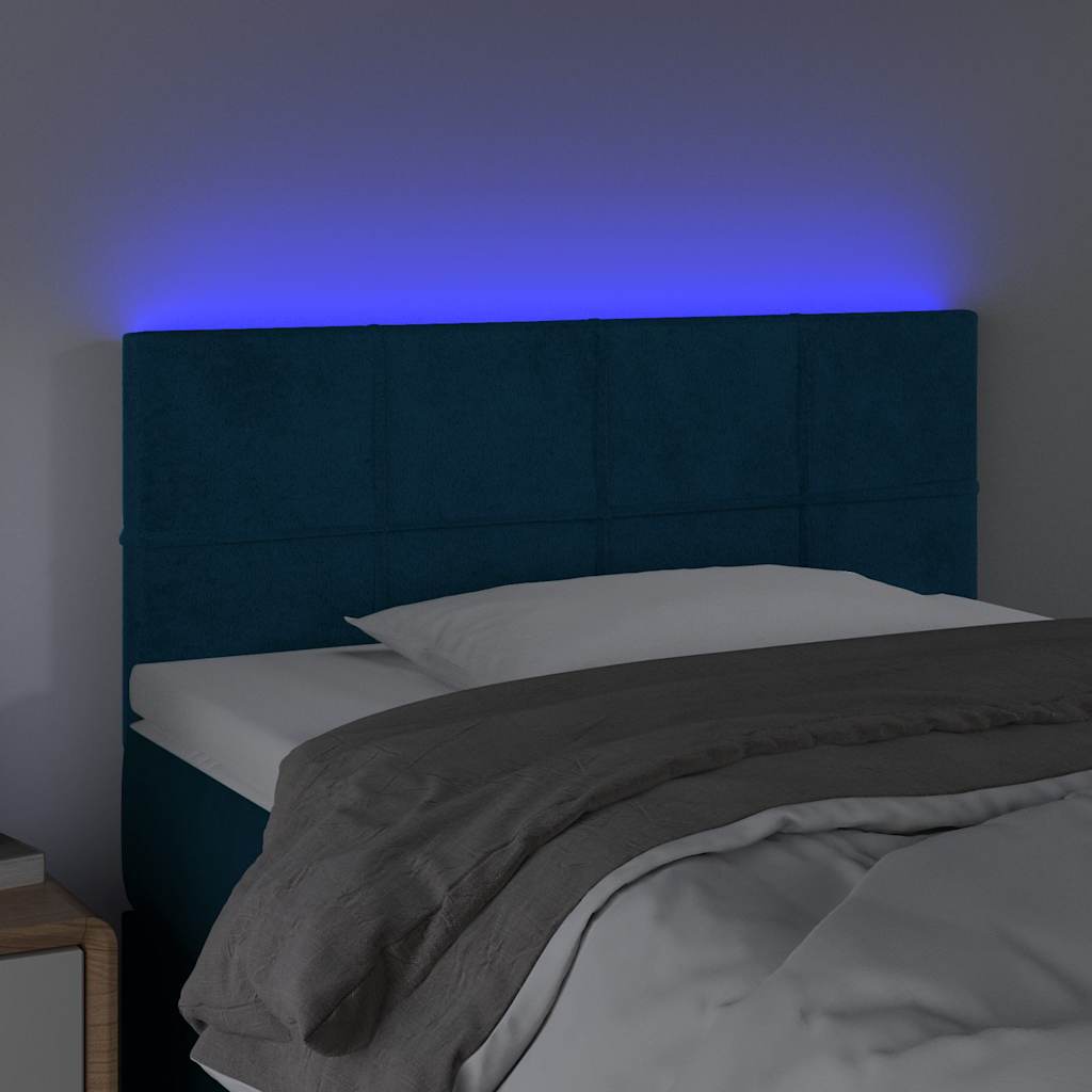 Sötétkék bársony LED-es fejtámla 90x5x78/88 cm 3