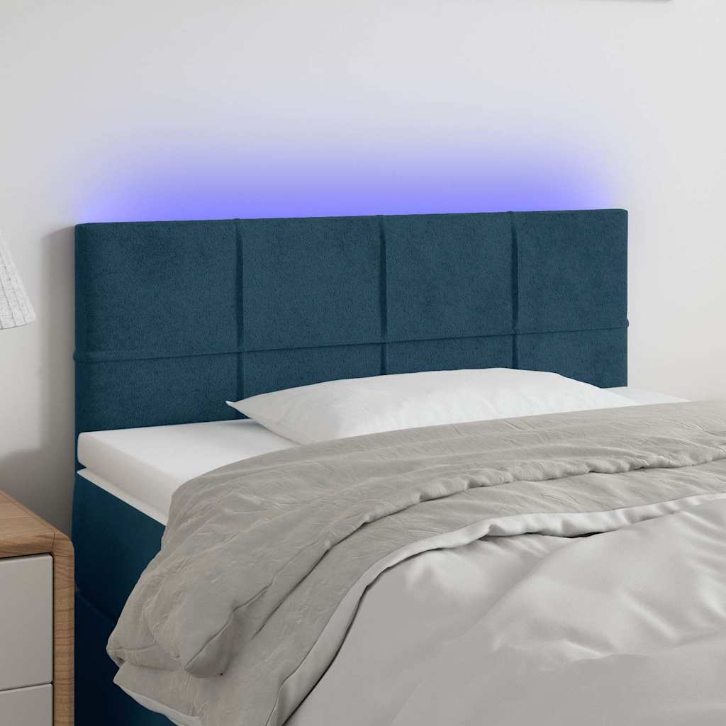 Sötétkék bársony LED-es fejtámla 90x5x78/88 cm