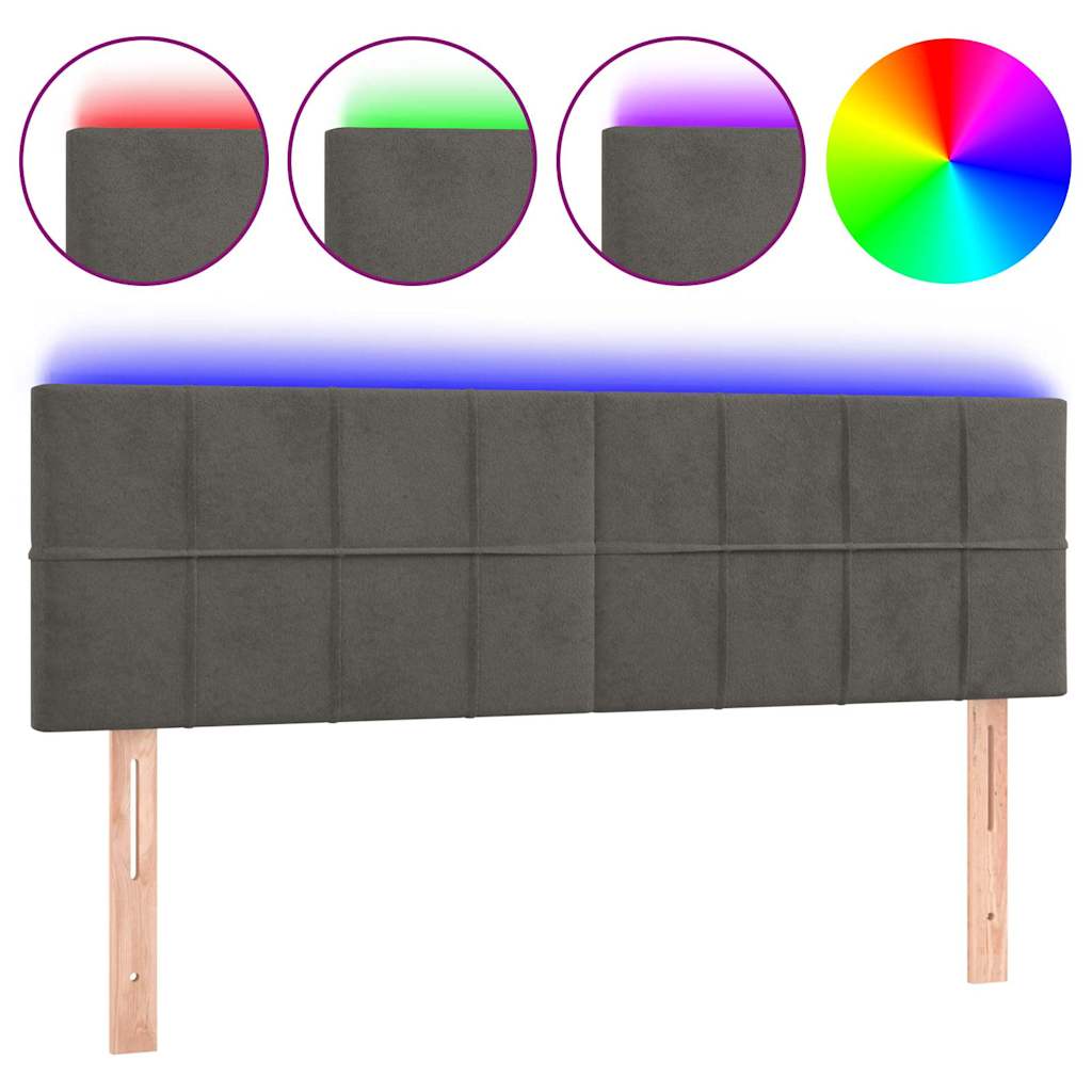 Sötétszürke bársony LED-es fejtámla 144x5x78/88 cm 2