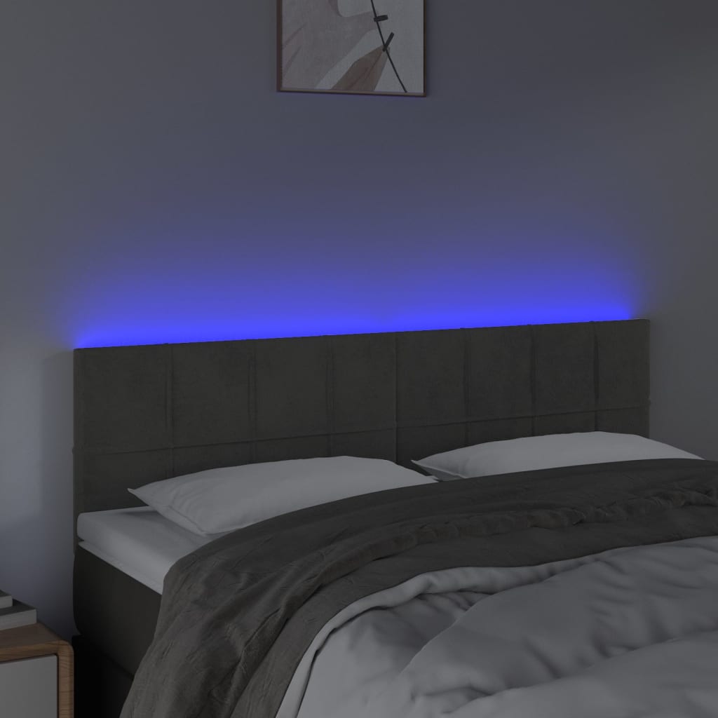 Sötétszürke bársony LED-es fejtámla 144x5x78/88 cm 3