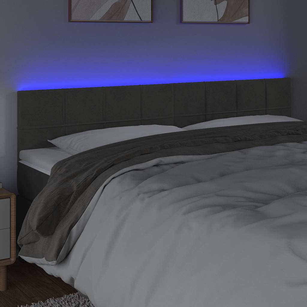 Sötétszürke bársony LED-es fejtámla 180x5x78/88 cm 3
