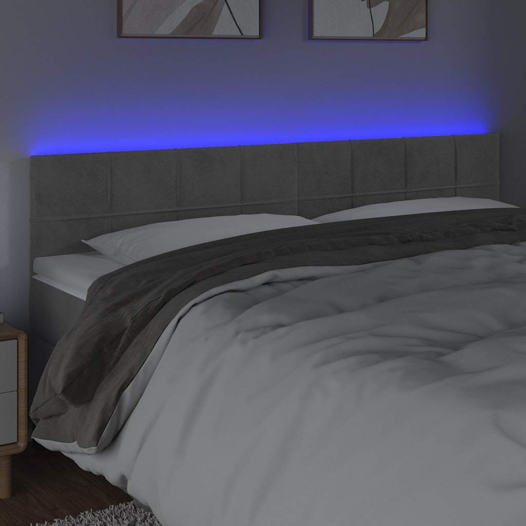 Világosszürke bársony LED-es fejtámla 200x5x78/88 cm 3