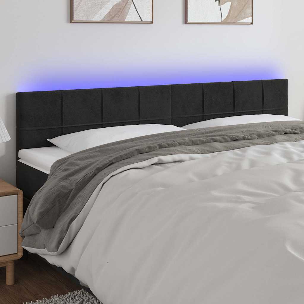 Fekete bársony LED-es fejtámla 200x5x78/88 cm