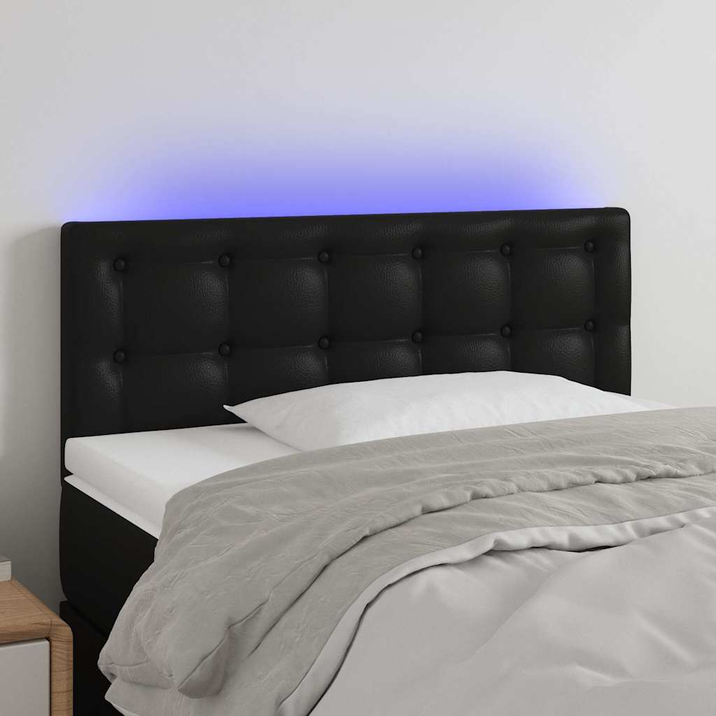 Fekete műbőr LED-es fejtámla 80 x 5 x 78/88 cm