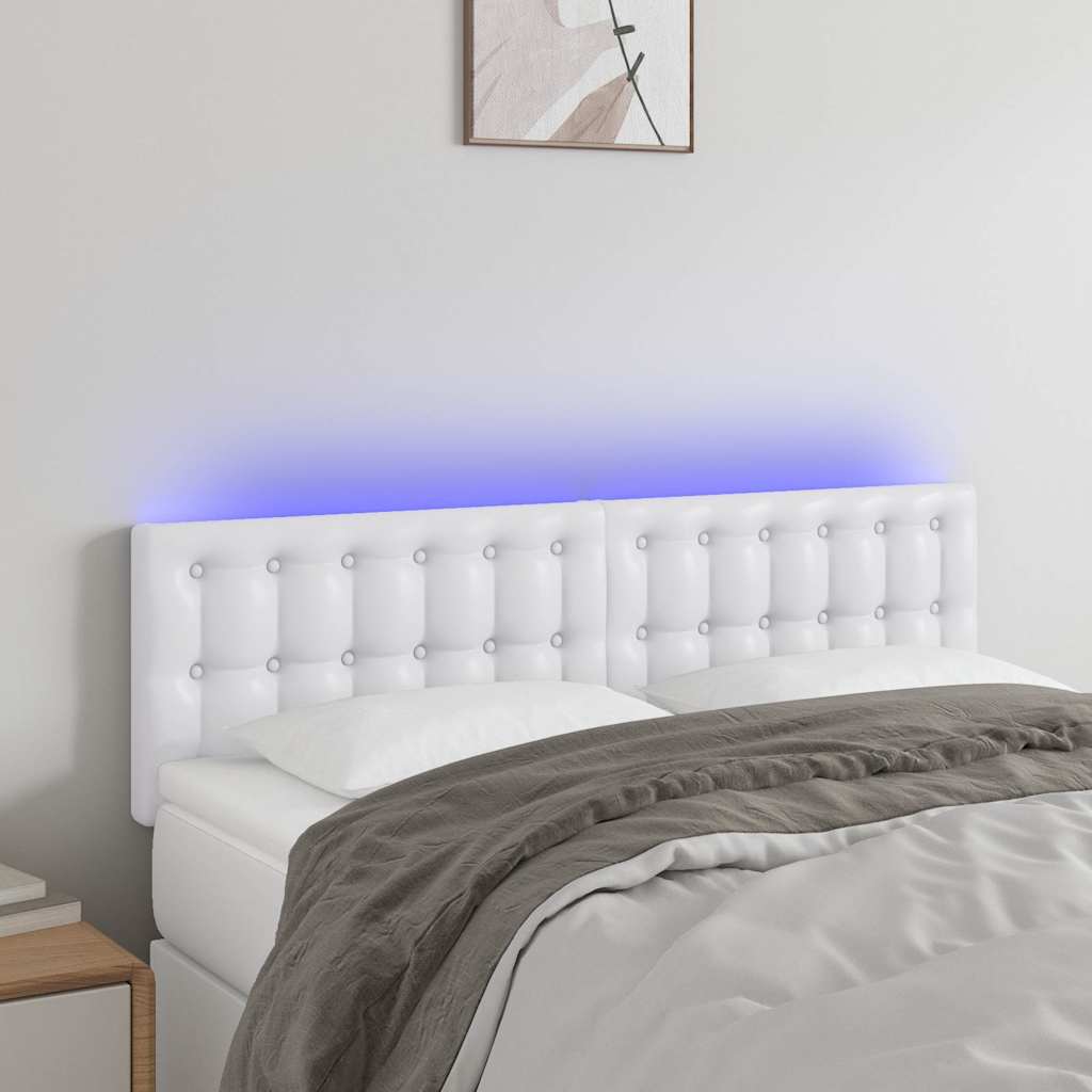Fehér műbőr LED-es fejtámla 144 x 5 x 78/88 cm