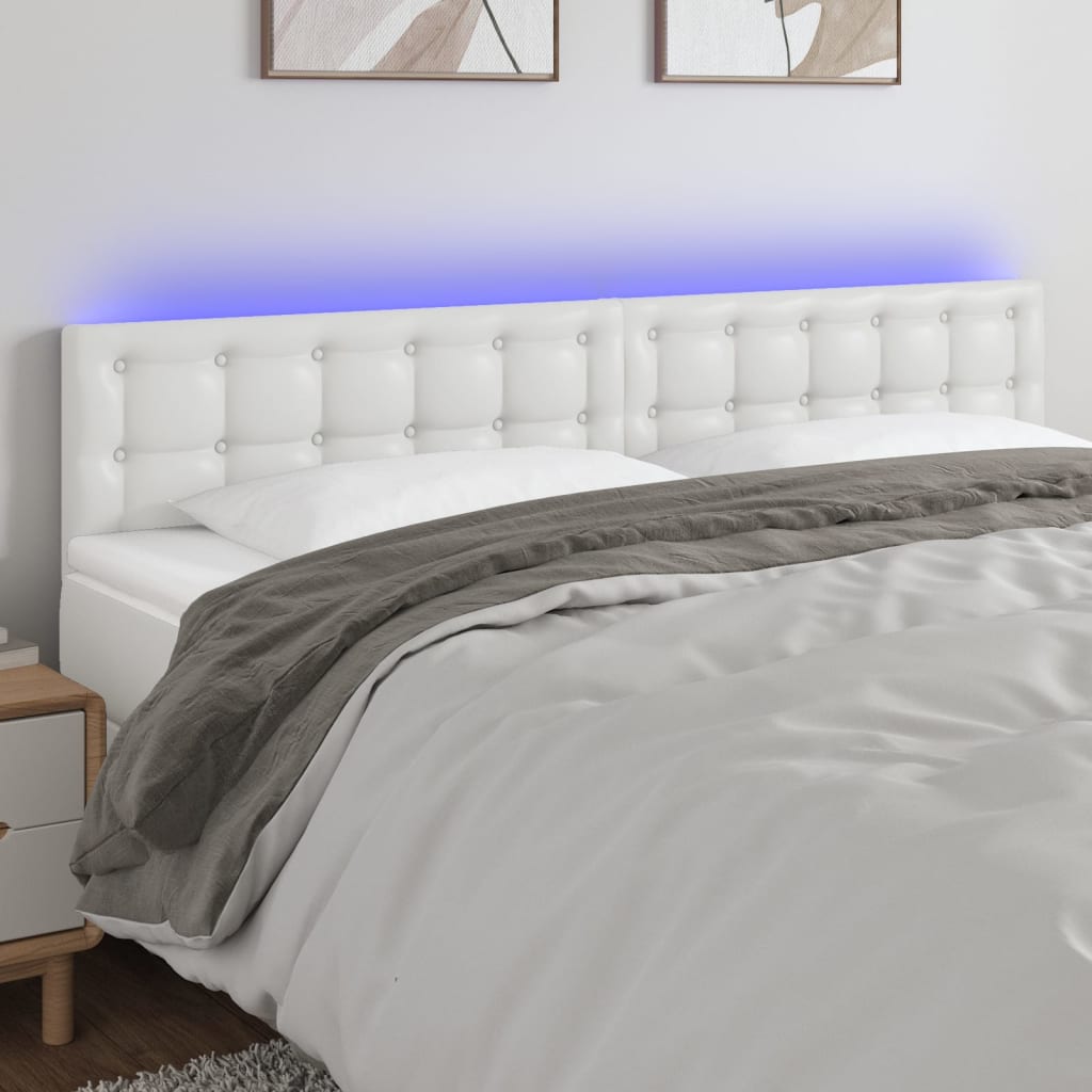 Fehér műbőr LED-es fejtámla 180 x 5 x 78/88 cm