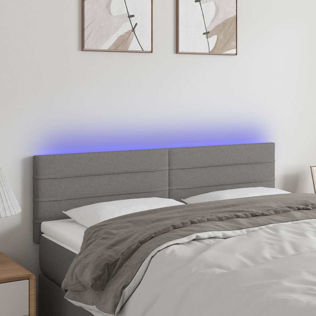 Sötétszürke szövet LED-es fejtámla 144x5x78/88 cm