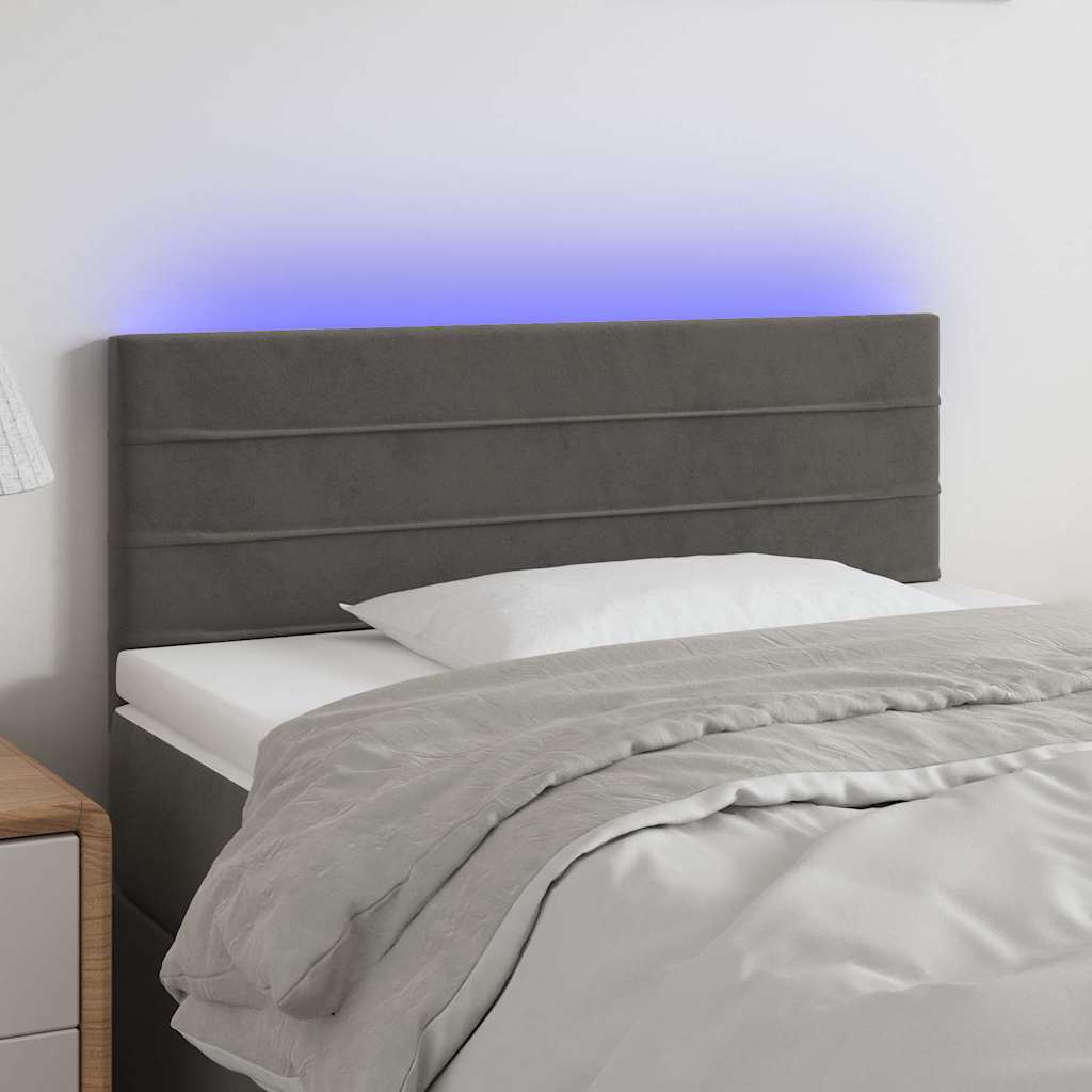 Sötétszürke bársony LED-es fejtámla 80 x 5 x 78/88 cm