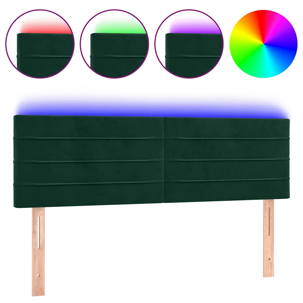 Sötétzöld bársony LED-es fejtámla 144x5x78/88 cm 2